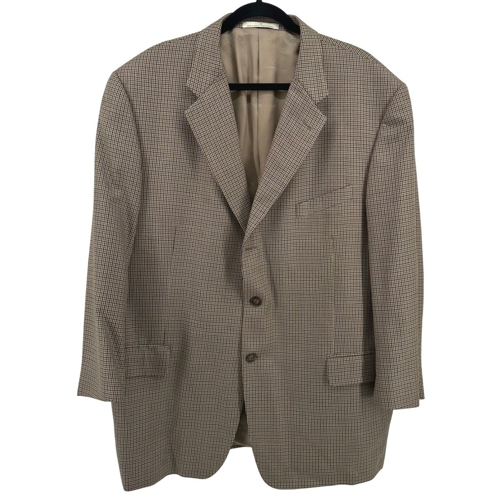 Joseph Abboud Sport Coat Mens 46R Brown Silk Wool Houndstooth Blazer